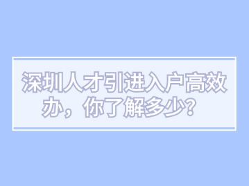 深圳人才引进入户高效办，你了解多少？